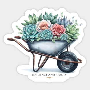 Succulents ina wheelbarrow - Resilience and beauty Sticker